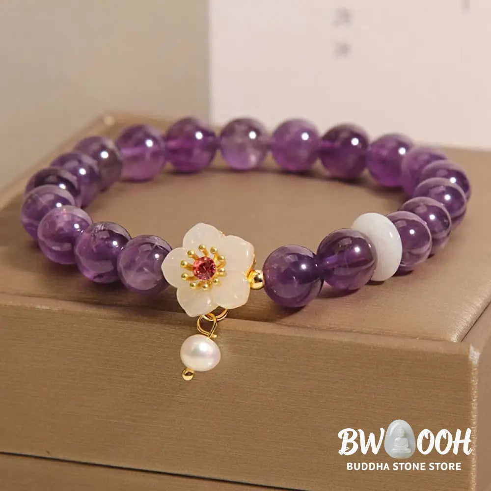 Buddha Stones Natural Amethyst White Agate Pearl Charm Balance Bracelet - BWOOOH - Amethyst(Wrist Circumference: