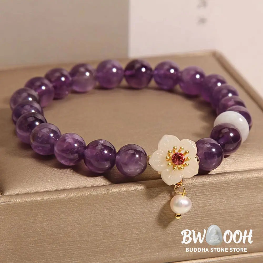 Buddha Stones Natural Amethyst White Agate Pearl Charm Balance Bracelet - BWOOOH - Amethyst(Wrist Circumference: