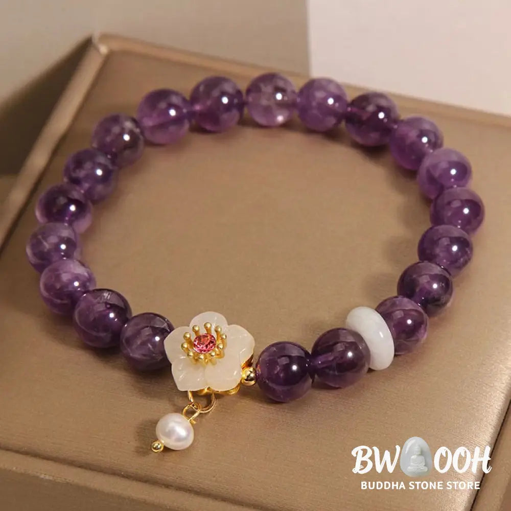 Buddha Stones Natural Amethyst White Agate Pearl Charm Balance Bracelet - BWOOOH - Amethyst(Wrist Circumference: