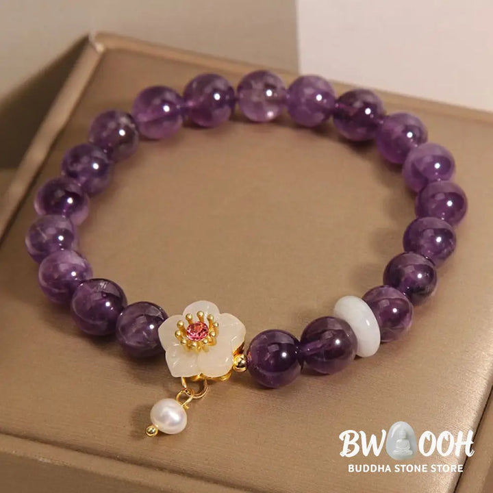 Buddha Stones Natural Amethyst White Agate Pearl Charm Balance Bracelet - BWOOOH - Amethyst(Wrist Circumference:
