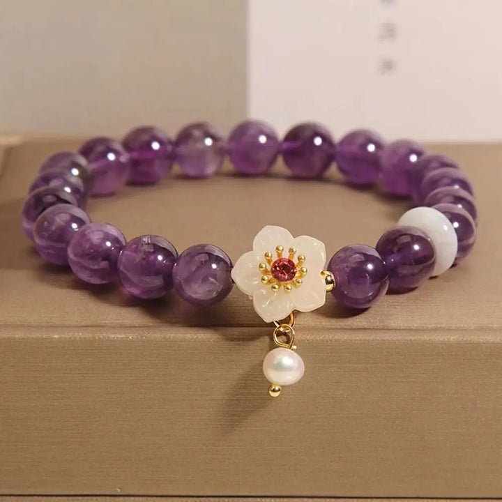 BWOOOH Natural Amethyst White Agate Pearl Charm Balance Bracelet - BWOOOH - Amethyst(Wrist Circumference: