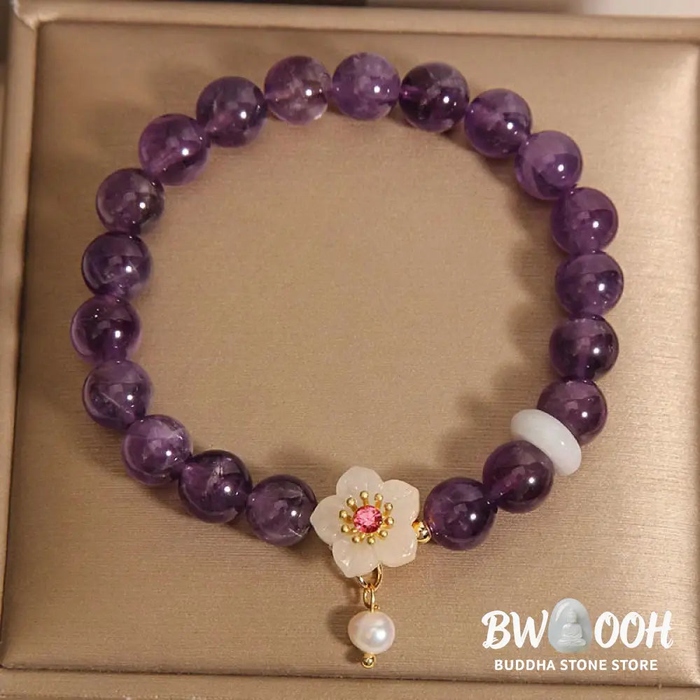 Buddha Stones Natural Amethyst White Agate Pearl Charm Balance Bracelet - BWOOOH - Amethyst(Wrist Circumference: