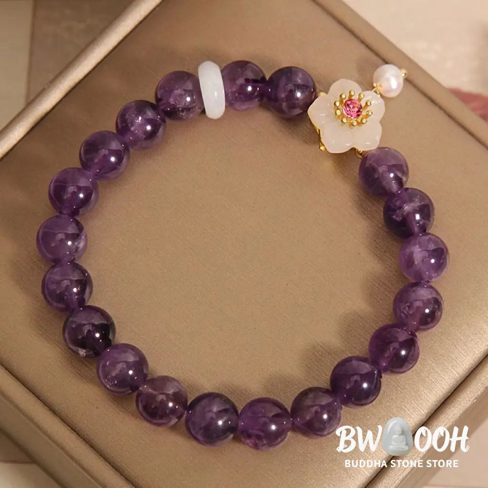 Buddha Stones Natural Amethyst White Agate Pearl Charm Balance Bracelet - BWOOOH - Amethyst(Wrist Circumference:
