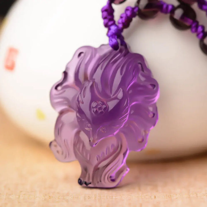 BWOOOH natural amethyst white crystal citrine nine-tailed fox luck necklace pendant 45cm triple crystal