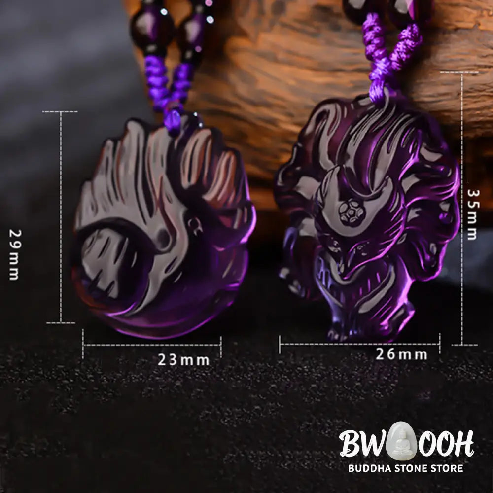 Buddha Stones Natural Amethyst White Crystal Citrine Nine Tailed Fox Luck Necklace Pendant - BWOOOH - Necklaces &amp;