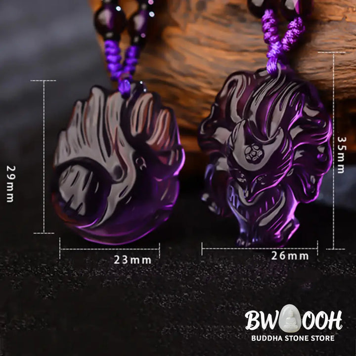 Buddha Stones Natural Amethyst White Crystal Citrine Nine Tailed Fox Luck Necklace Pendant - BWOOOH - Necklaces &amp;