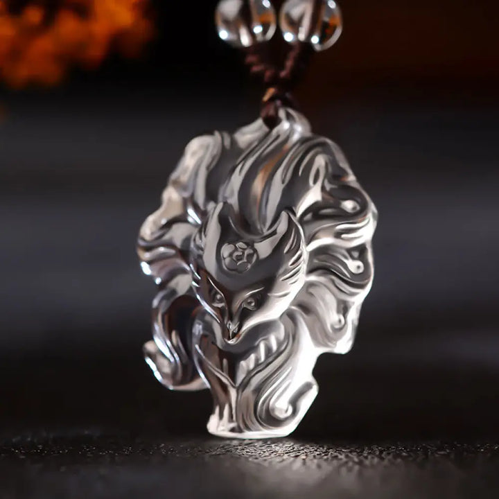 Buddha Stones Natural Amethyst White Crystal Citrine Nine Tailed Fox Luck Necklace Pendant - BWOOOH - White