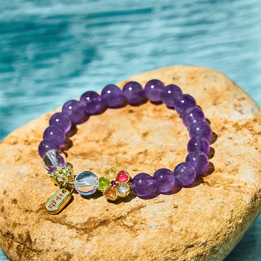 BWOOOH Natural Amethyst White Crystal Flower Healing Safe And Well Charm Bracelet — Amethyst crystal healing bracelet for ...