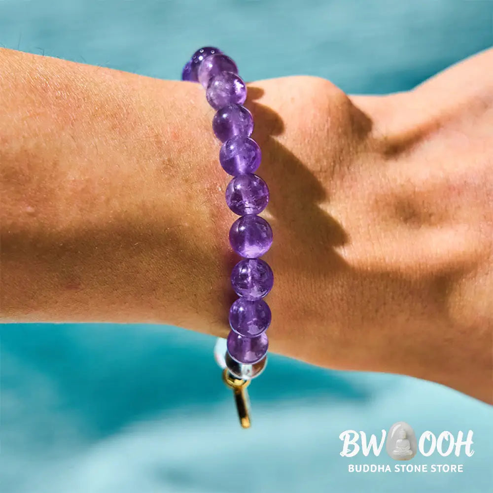 Buddha Stones Natural Amethyst White Crystal Flower Healing Safe And Well Charm Bracelet - BWOOOH - Amethyst(Wrist
