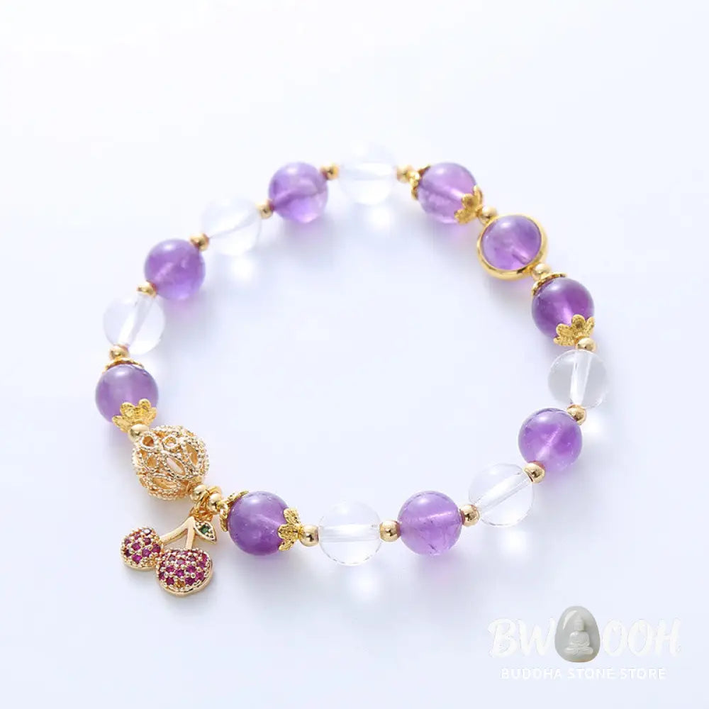 Buddha Stones Natural Amethyst White Crystal Positive Cherry Charm Bracelet - BWOOOH - Amethyst(Spiritual