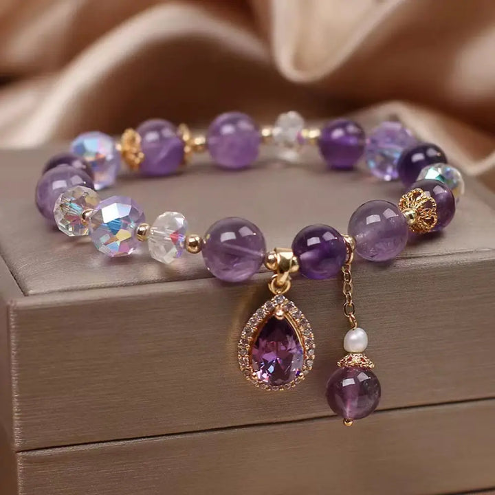 BWOOOH Natural Amethyst Zircon Love Heart Healing Soul Charm Bracelet - BWOOOH - Amethyst(Spiritual
