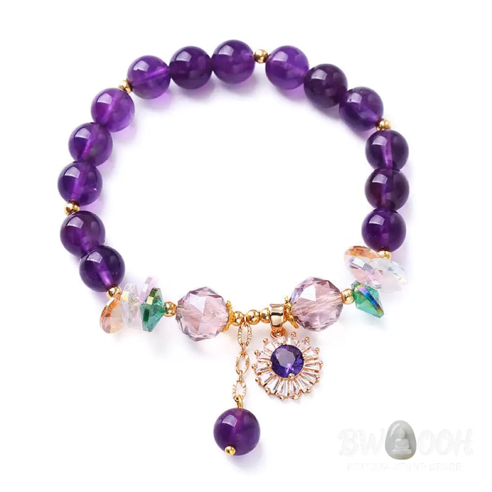 Buddha Stones Natural Amethyst Zircon Sun Healing Spiritual Charm Bracelet - Amethyst(Spiritual Awareness♥Inner Peace)