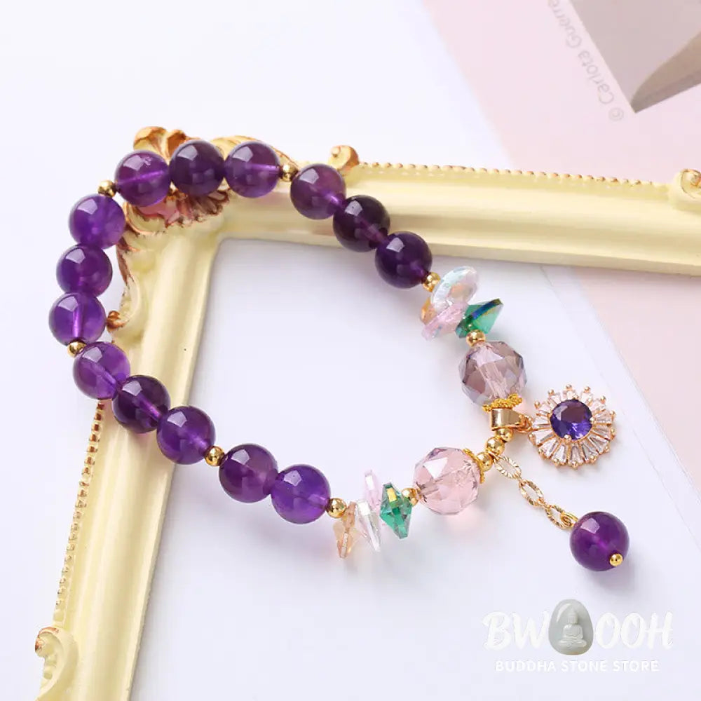 Buddha Stones Natural Amethyst Zircon Sun Healing Spiritual Charm Bracelet - Amethyst(Spiritual Awareness♥Inner Peace)