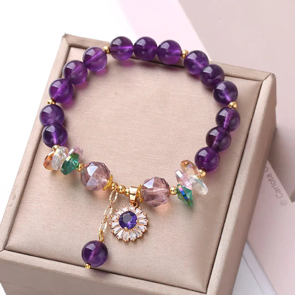 Buddha Stones Natural Amethyst Zircon Sun Healing Spiritual Charm Bracelet - Amethyst(Spiritual Awareness♥Inner Peace)