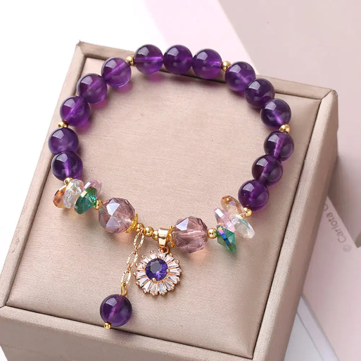 Buddha Stones Natural Amethyst Zircon Sun Healing Spiritual Charm Bracelet - Amethyst(Spiritual Awareness♥Inner Peace)