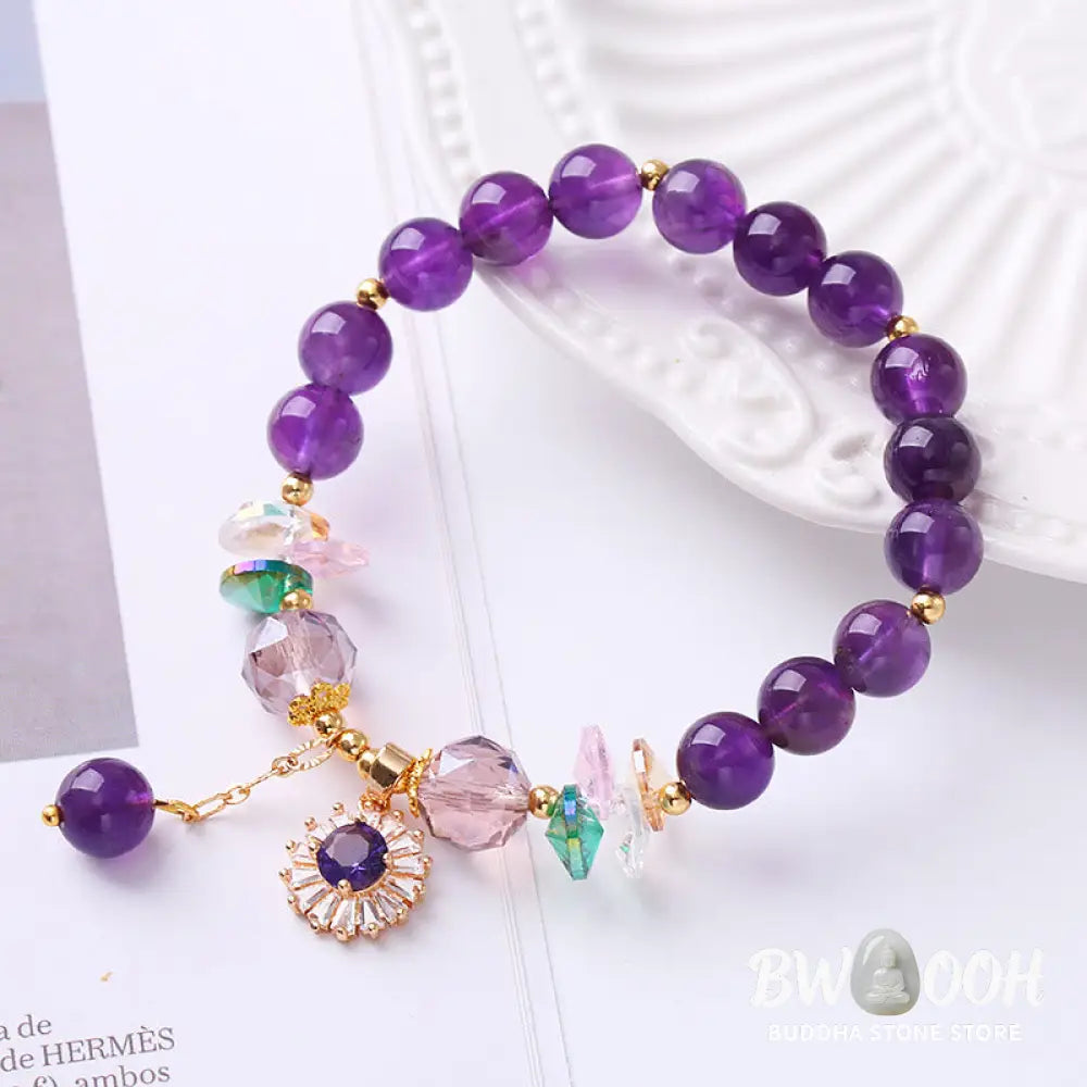 Buddha Stones Natural Amethyst Zircon Sun Healing Spiritual Charm Bracelet - Amethyst(Spiritual Awareness♥Inner Peace)