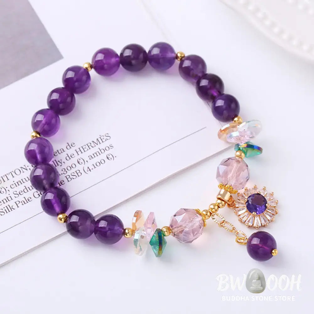 Buddha Stones Natural Amethyst Zircon Sun Healing Spiritual Charm Bracelet - Amethyst(Spiritual Awareness♥Inner Peace)