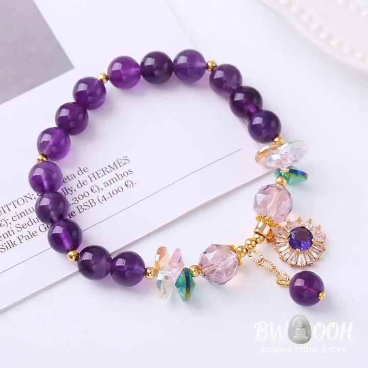 Buddha Stones Natural Amethyst Zircon Sun Healing Spiritual Charm Bracelet - Amethyst(Spiritual Awareness♥Inner Peace)