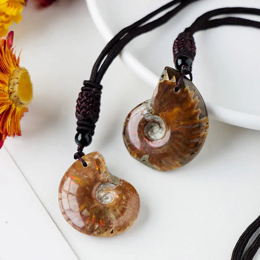 BWOOOH natural ammonite fossil snail pattern meditation healing necklace pendant