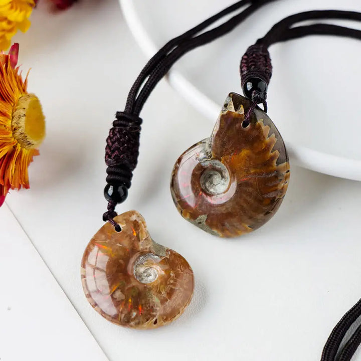 BWOOOH natural ammonite fossil snail pattern meditation healing necklace pendant