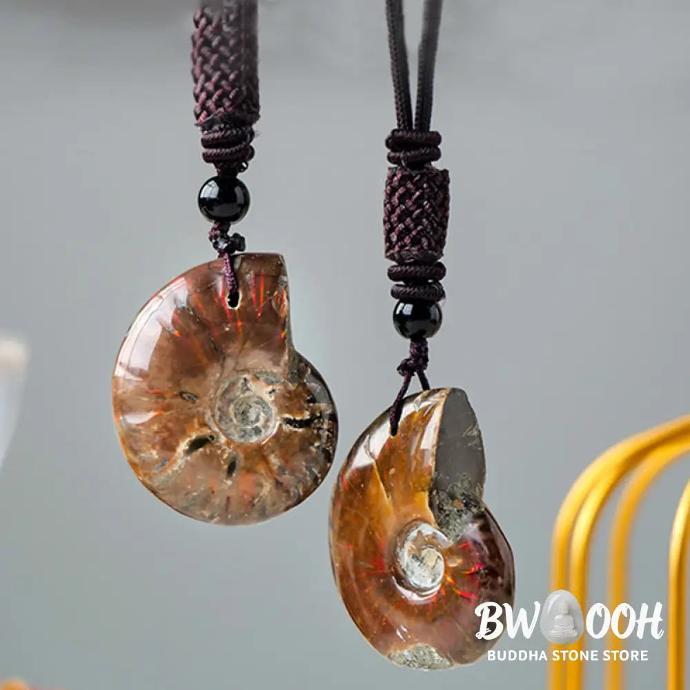 Buddha Stones Natural Ammonite Fossil Snail Pattern Meditation Healing Necklace Pendant - BWOOOH