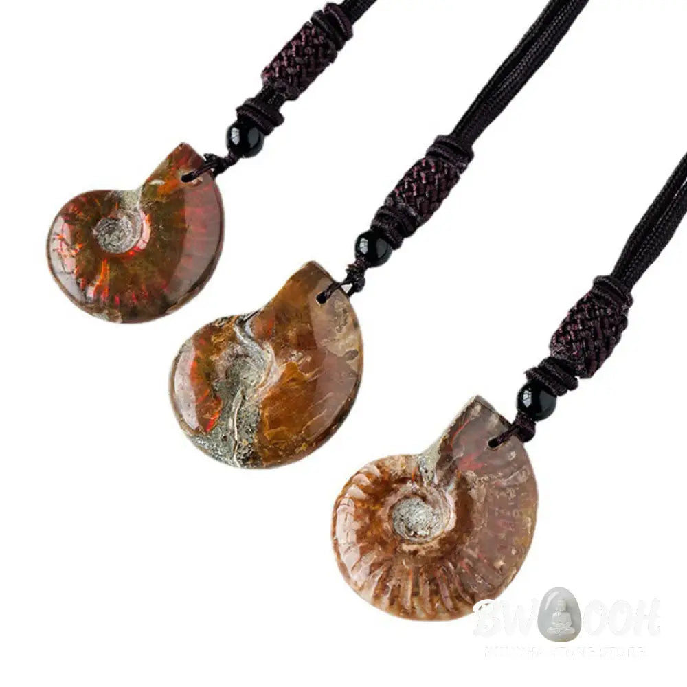 Buddha Stones Natural Ammonite Fossil Snail Pattern Meditation Healing Necklace Pendant - BWOOOH