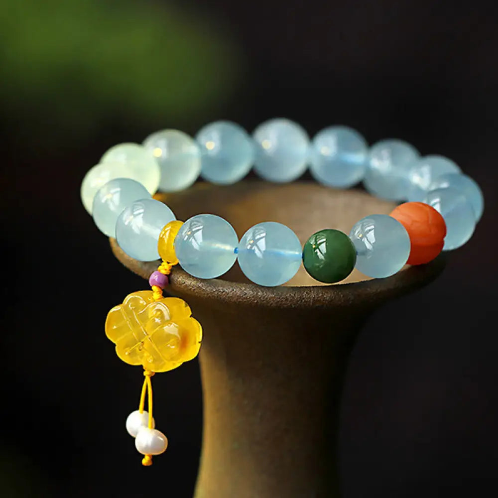BWOOOH Natural Aquamarine Amber Chinese Knotting Charm Peace Bracelet - BWOOOH - Aquamarine - Bracelet