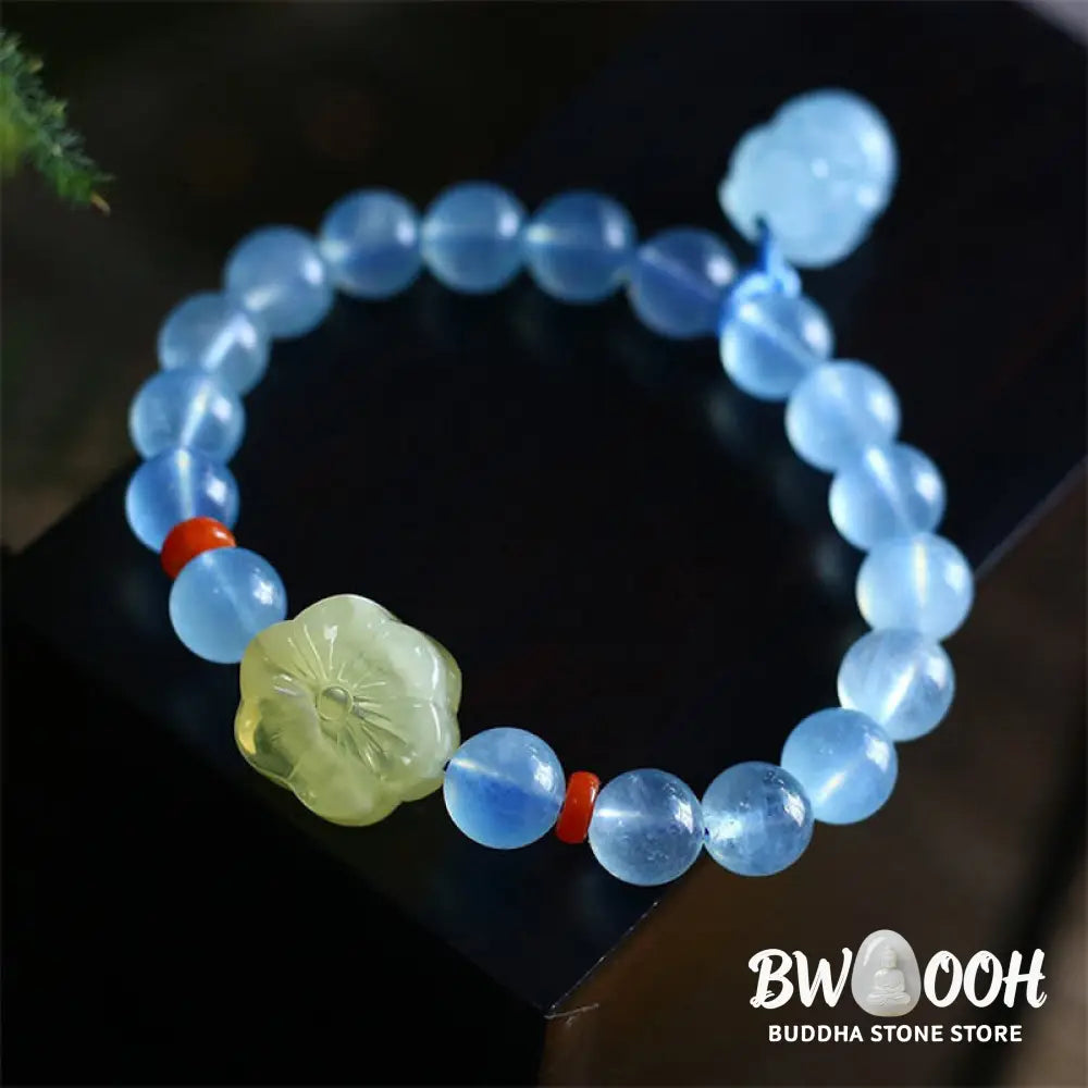 Buddha Stones Natural Aquamarine Amber Pixiu Peace Healing Charm Bracelet - BWOOOH - Aquamarine - Bracelet