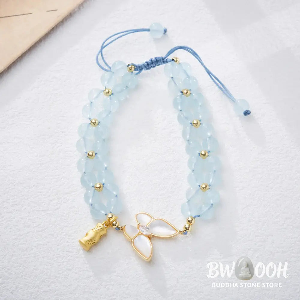Buddha Stones Natural Aquamarine Amethyst Moonstone Butterfly Bamboo Healing Bracelet - BWOOOH - Bracelet
