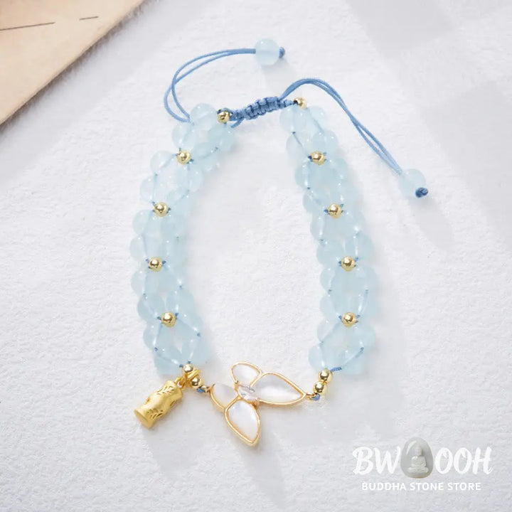 Buddha Stones Natural Aquamarine Amethyst Moonstone Butterfly Bamboo Healing Bracelet - BWOOOH - Bracelet