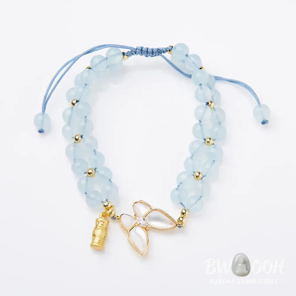 Buddha Stones Natural Aquamarine Amethyst Moonstone Butterfly Bamboo Healing Bracelet - BWOOOH - Bracelet
