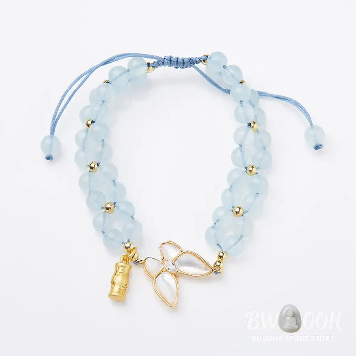 Buddha Stones Natural Aquamarine Amethyst Moonstone Butterfly Bamboo Healing Bracelet - BWOOOH - Bracelet