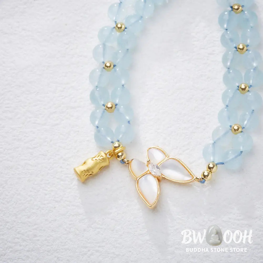 Buddha Stones Natural Aquamarine Amethyst Moonstone Butterfly Bamboo Healing Bracelet - BWOOOH - Bracelet