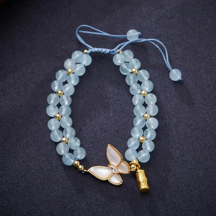 BWOOOH Natural Aquamarine Amethyst Moonstone Butterfly Bamboo Healing Bracelet - BWOOOH - Aquamarine(Wrist