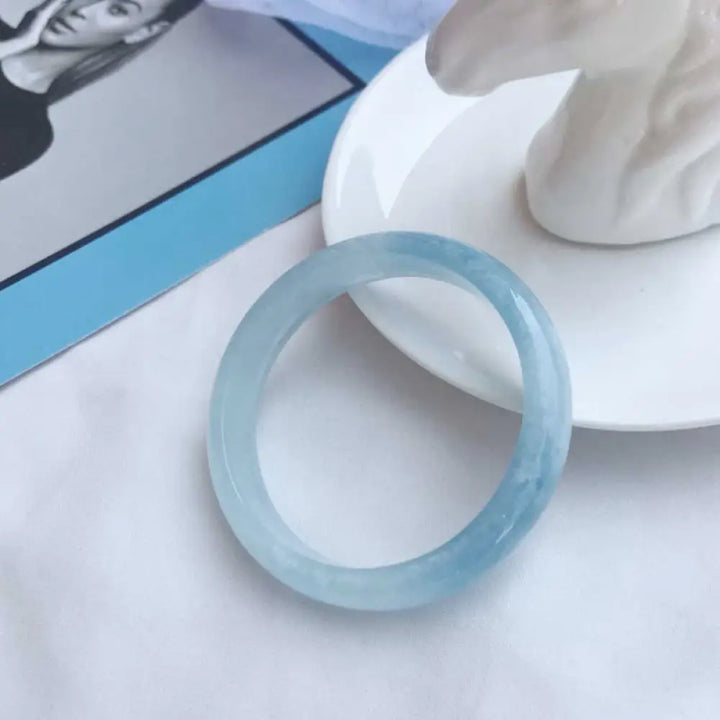 Buddha Stones Natural Aquamarine Blessing Bangle Bracelet - 50-51mm - Bracelet