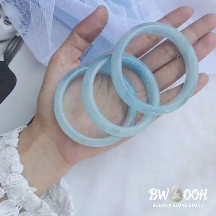 Buddha Stones Natural Aquamarine Blessing Bangle Bracelet (Extra 30% Off | USE CODE: FS30) - BWOOOH - Bracelet