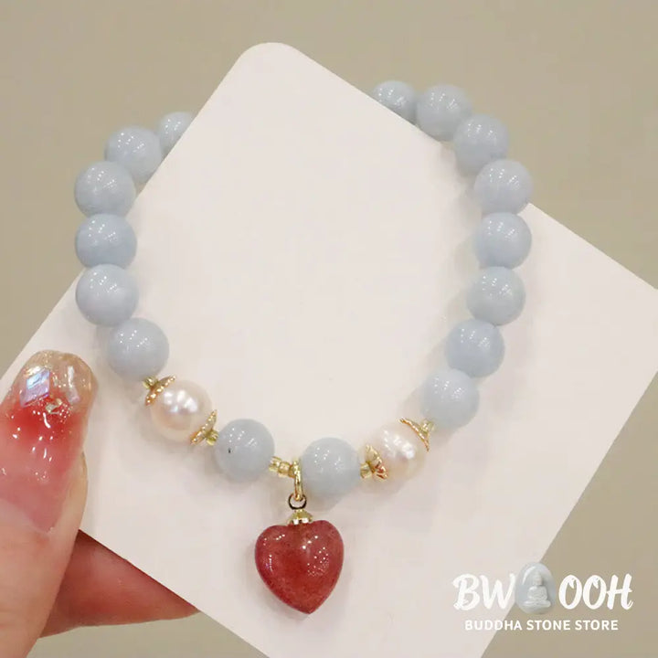 Buddha Stones Natural Aquamarine Chalcedony Serenity Rabbit Gourd Cat Charm Bracelet - BWOOOH - Bracelet