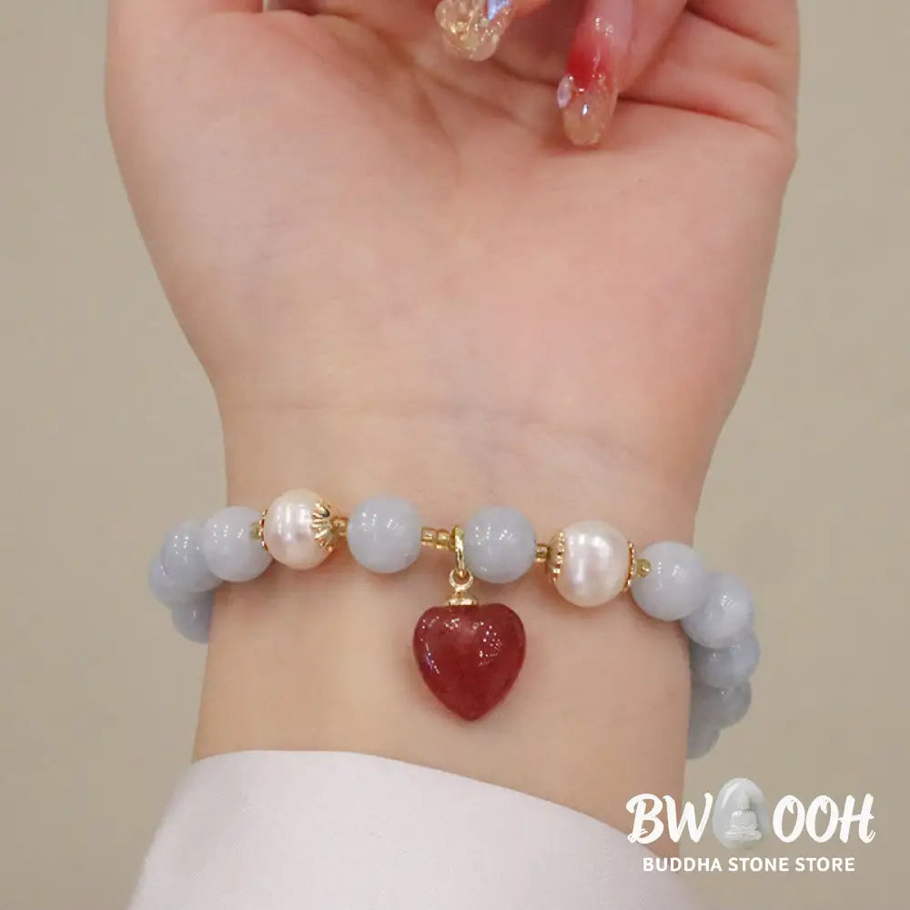Buddha Stones Natural Aquamarine Chalcedony Serenity Rabbit Gourd Cat Charm Bracelet - BWOOOH - Bracelet