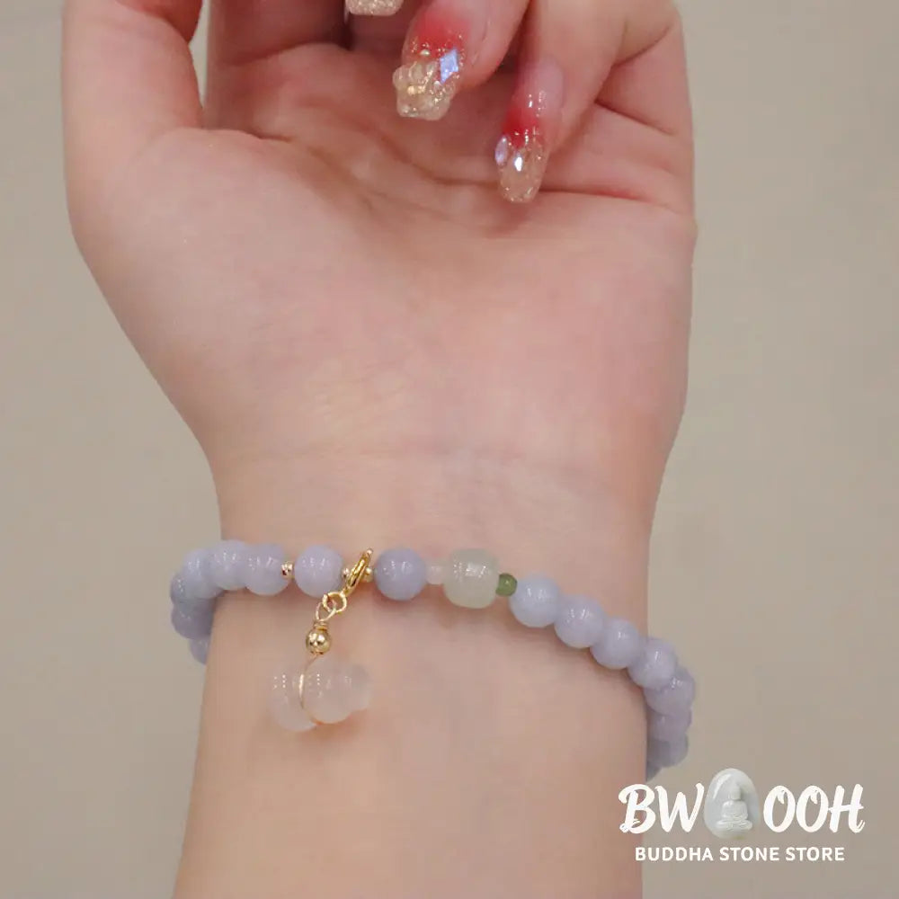 Buddha Stones Natural Aquamarine Chalcedony Serenity Rabbit Gourd Cat Charm Bracelet - BWOOOH - Bracelet