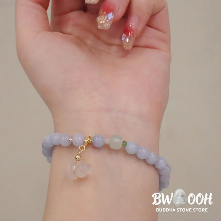 Buddha Stones Natural Aquamarine Chalcedony Serenity Rabbit Gourd Cat Charm Bracelet - BWOOOH - Bracelet