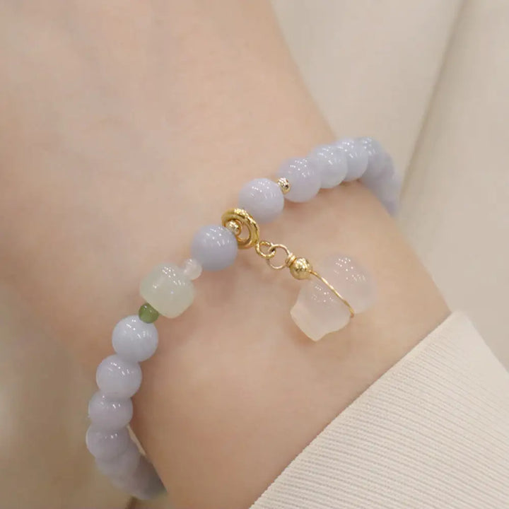 Buddha Stones Natural Aquamarine Chalcedony Serenity Rabbit Gourd Cat Charm Bracelet - BWOOOH - Aquamarine Chalcedony