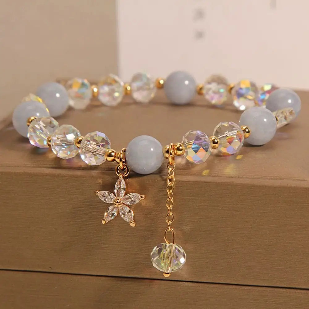 BWOOOH Natural Aquamarine Crystal Zircon Flower Peace Healing Bracelet — Aquamarine crystal healing bracelet for spiritual...