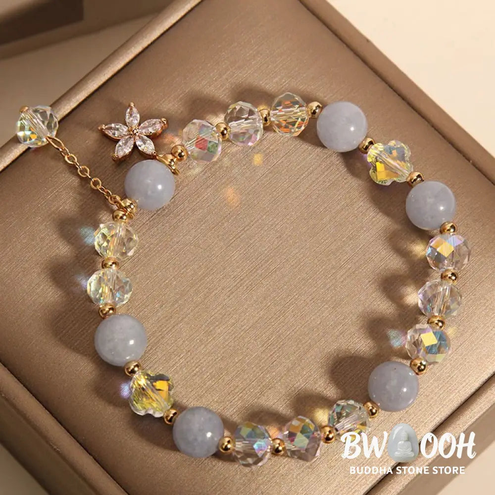 Buddha Stones Natural Aquamarine Crystal Zircon Flower Peace Healing Bracelet - BWOOOH - Aquamarine(Wrist Circumference