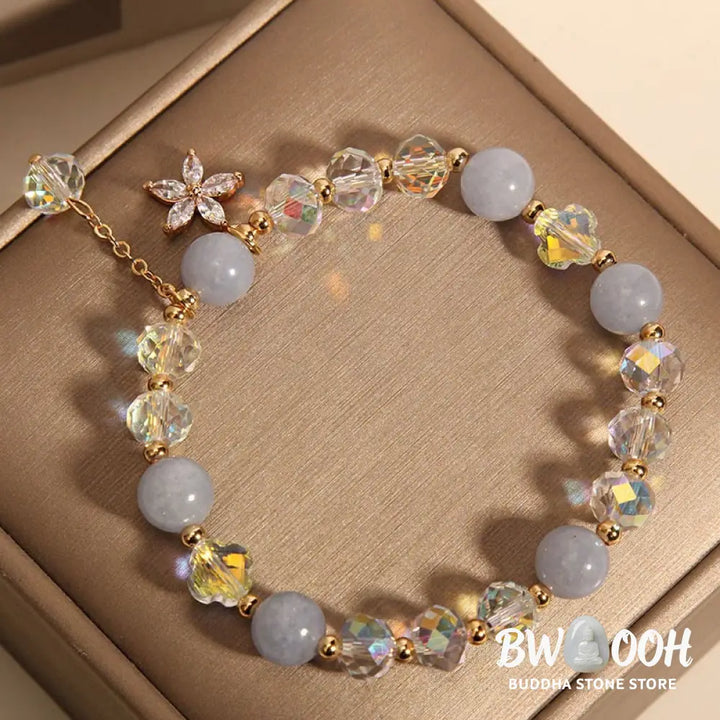 Buddha Stones Natural Aquamarine Crystal Zircon Flower Peace Healing Bracelet - BWOOOH - Aquamarine(Wrist Circumference