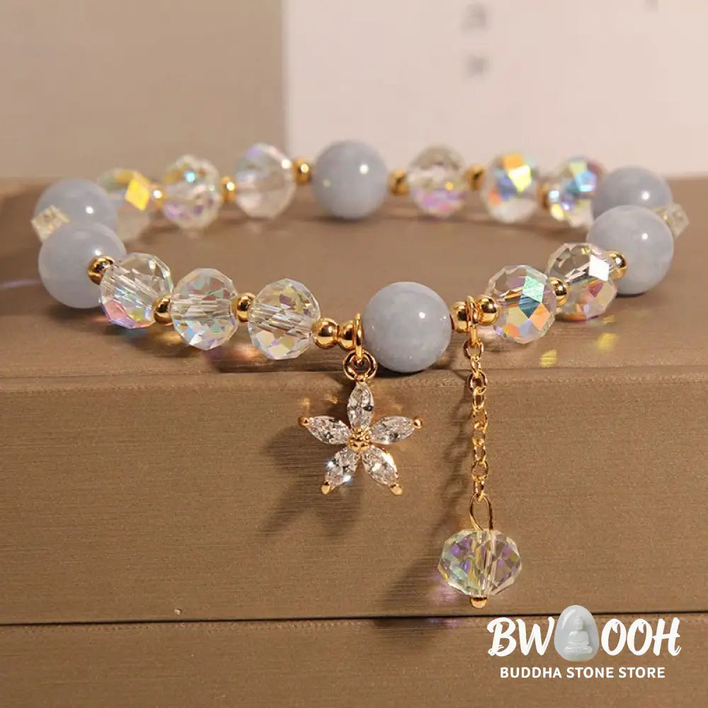 Buddha Stones Natural Aquamarine Crystal Zircon Flower Peace Healing Bracelet - BWOOOH - Aquamarine(Wrist Circumference