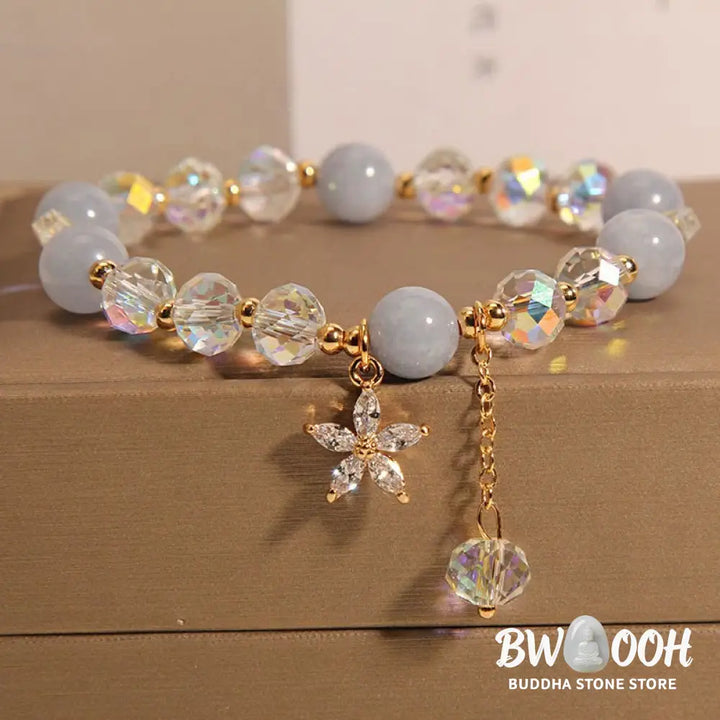 Buddha Stones Natural Aquamarine Crystal Zircon Flower Peace Healing Bracelet - BWOOOH - Aquamarine(Wrist Circumference