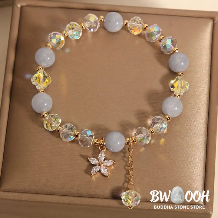 Buddha Stones Natural Aquamarine Crystal Zircon Flower Peace Healing Bracelet - BWOOOH - Aquamarine(Wrist Circumference
