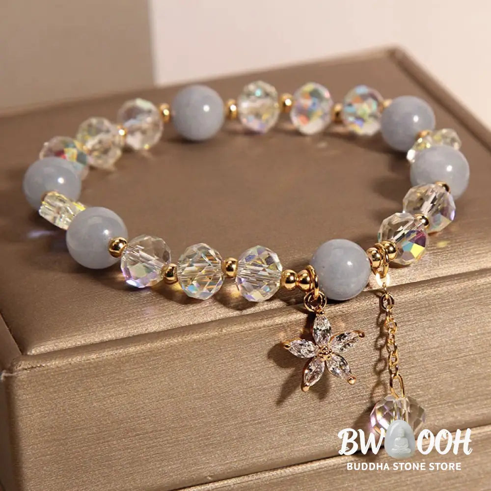 Buddha Stones Natural Aquamarine Crystal Zircon Flower Peace Healing Bracelet - BWOOOH - Aquamarine(Wrist Circumference