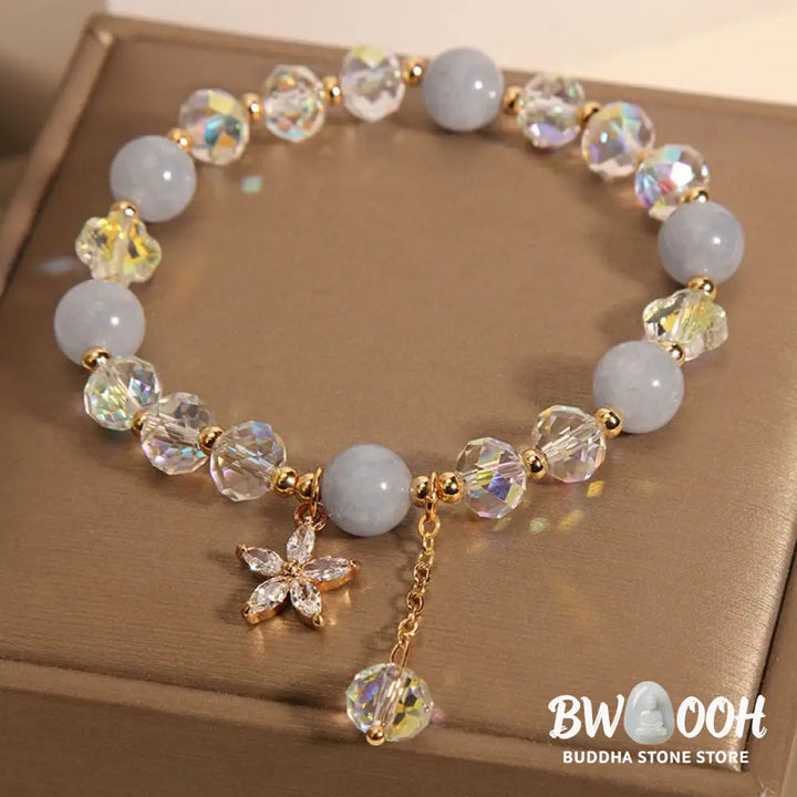 Buddha Stones Natural Aquamarine Crystal Zircon Flower Peace Healing Bracelet - BWOOOH - Aquamarine(Wrist Circumference