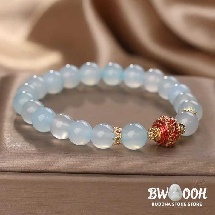 Buddha Stones Natural Aquamarine Flower Bead Healing Bracelet - BWOOOH - Aquamarine(Wrist Circumference 14-17cm)